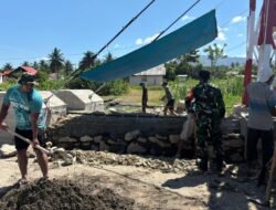 Pendampingan Koramil 1315-02/Limboto Percepat Pekerjaan Pondasi, Rangka Landasan, Dan Akses Masuk Jembatan Garuda Hutuo
